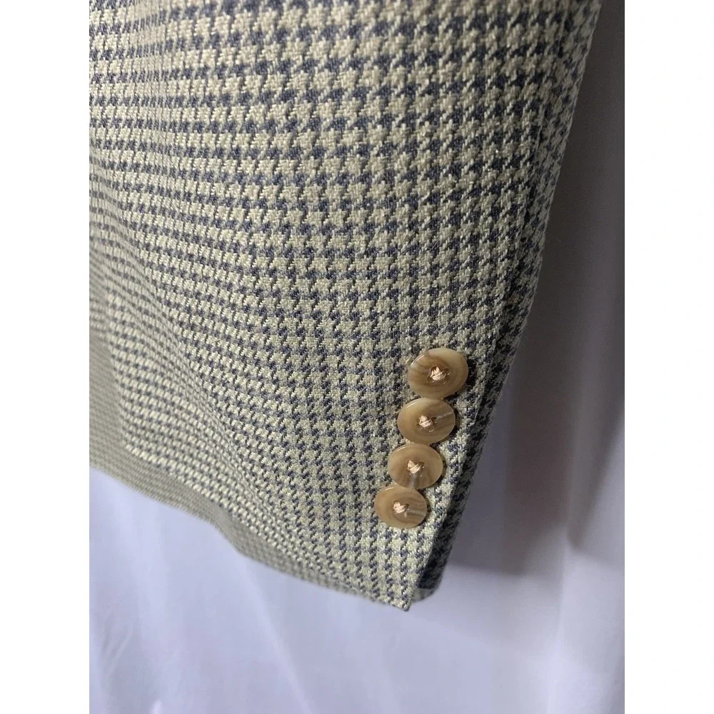 Mens Large Hounds Tooth Tan Suit Jacket Lana Moda Italy Sports Coat‎ Blazer VTG